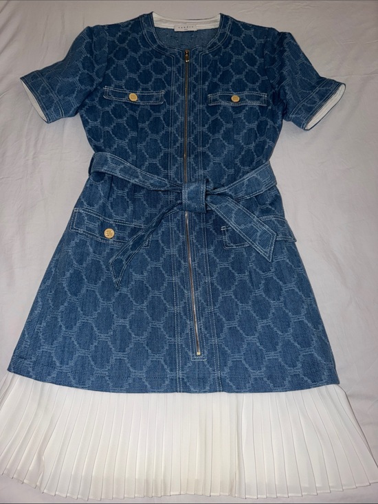 Sandro Dresses & Skirts - Sandro Kayle Medallion Jacquard Ruffle Hem Denim Dress  NWOT